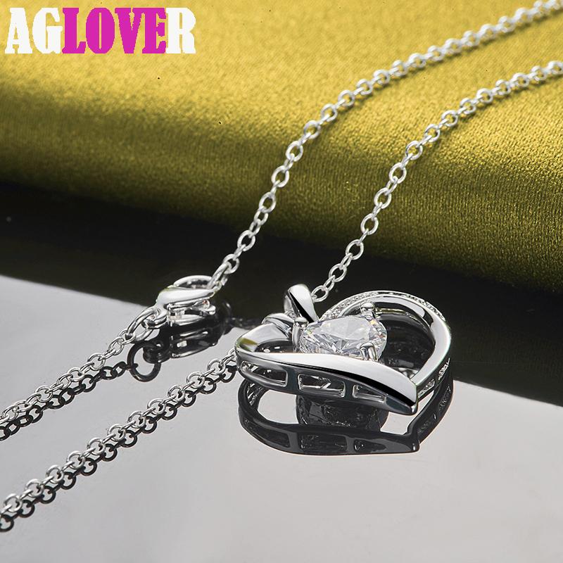 925 Sterling Silver AAA Zircon Heart Pendant Necklace Jewelry