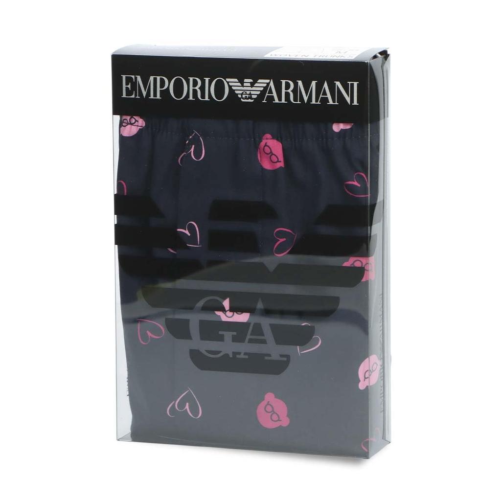 Emporio Armani HEART & BEAR Manga Bear Cotton Woven Trunks, Men's, Front Opening, Japanese Sizes, Size 12 (Pink), 54250004, M/L