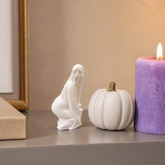 Halloween Ghost Figurine, Funny 3D Printed Scream Ghost Statue for Desk, Tabletop, Mantel, Shelf, Spooky Home Decor