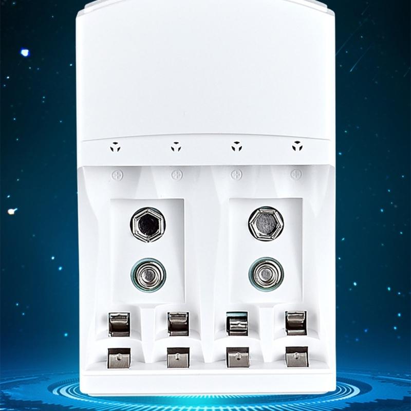 Batterieladegerät 4 Schächte Wand mit LED-Licht für 9V wiederaufladbare Batterie 1,2V LR06/LR03 wiederaufladbare Batterie