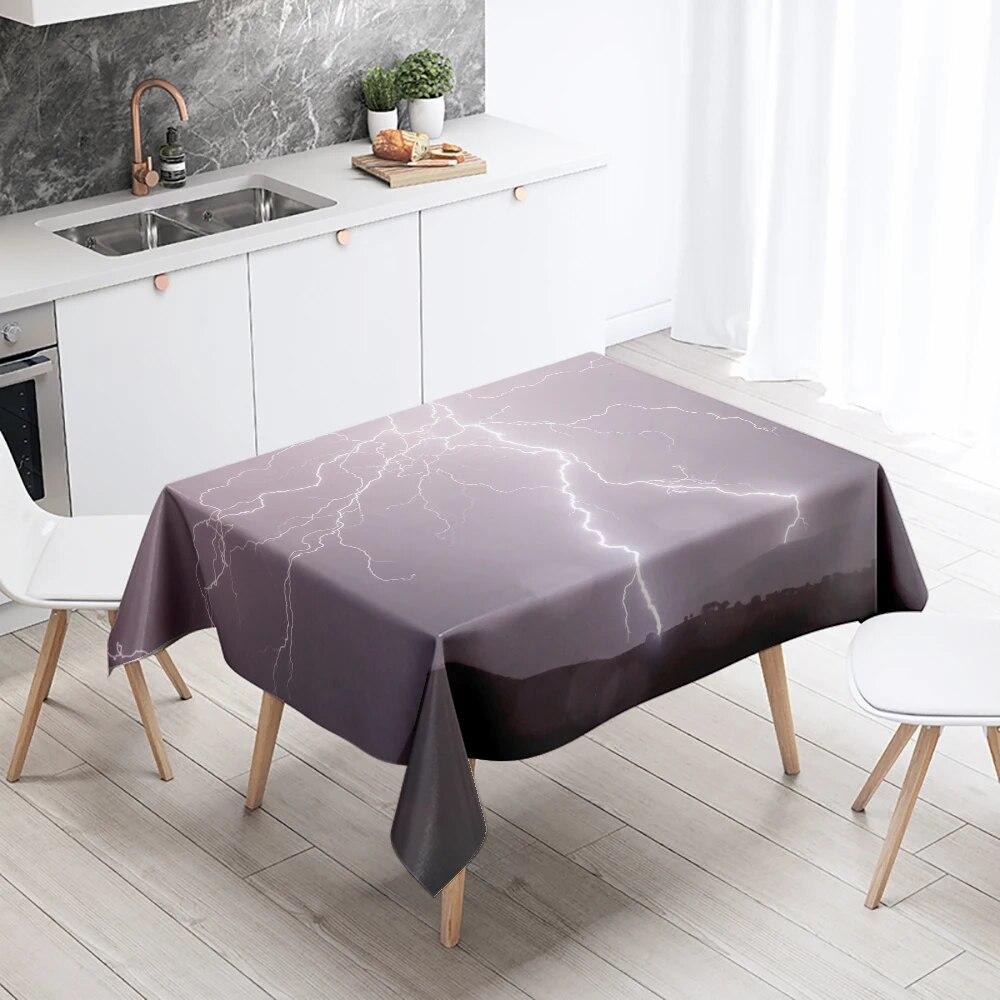 Thunder Cloud Lightning Tablecloth Colorful Cumulus  Anti-fouling Waterproof Rectangular Kitchen Table Home Decoration