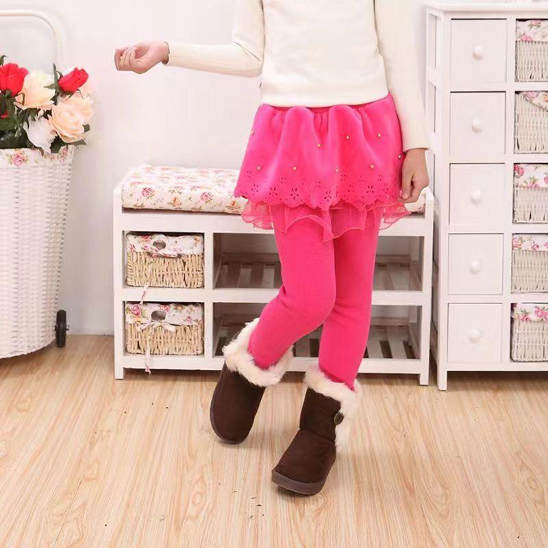 

Нові зимові товсті легінси для дівчаток, мереживна спідниця, легінси для дітей, бавовняні дитячі штанці, дитячі штани-пачки, дитячі теплі штанці 4T Яскраво-рожевий