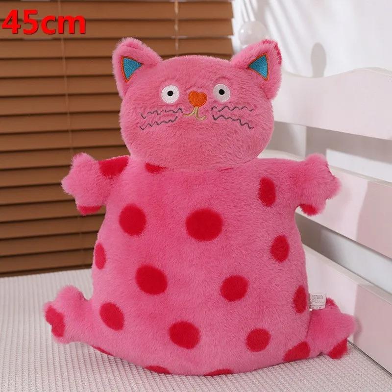 Hot Internet Celebrity Lovely Cartoon Cat Pillow Stuffed Pink Black Cats Plush Toys Round Dot Cats Soft Cushion Girl Gifts Decor