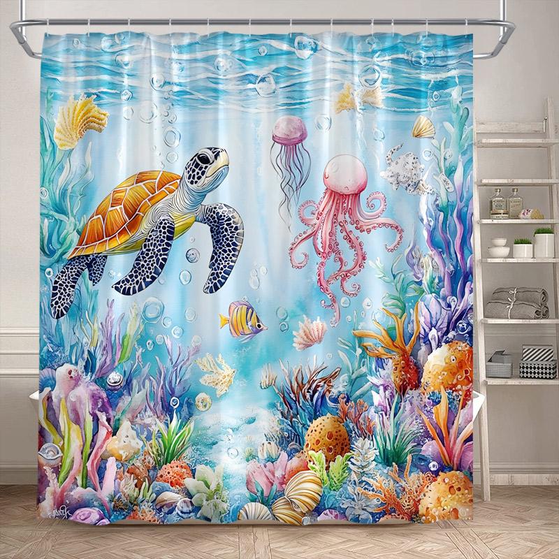 Zwierzęta Oceaniczne Żółw Morski Zasłony Prysznicowe Ryby Tropikalne Koral Podwodny Krajobraz Natury Zasłona Kąpielowa dla Dzieci Wystrój Domowej Łazienki