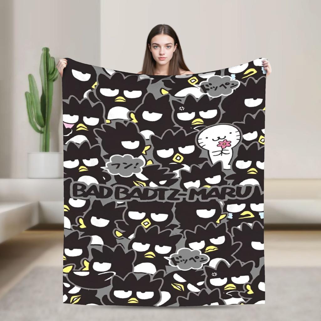 Kawaii Black Penguin Blanket Bad Badtz Maru Super Warm Pattern Plush Throw Blanket For Couch Bed Flannel Bedspread Bed Cover