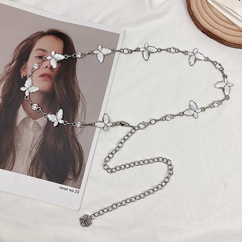 Simplicity Butterfly Women S Waist Chain Belts Thin Belt Luxury Waist Solid Color Belts For Dressfringes Decoration Waist Bands белый