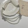 Elegant Pearl Necklace And Earring Set With Butterfly Knot Retro French Style Multi-Layer Chain Collarbone Necklace