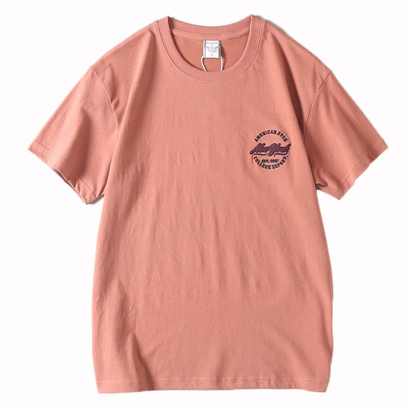 Foreign Trade Surplus Cotton Washed Carbon Brushed Summer Men's Sports Casual Round Neck Solid Color Embroidered Short-Sleeve T-Shirt
