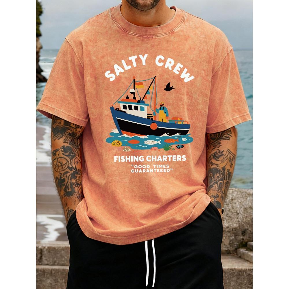 Salty Crew Pesca Charter Stampa Vintage Lavato T-Shirt Uomo Estate Tutto-Partita Streetwear Hip Hop Larga T-Shirt