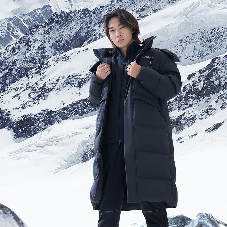 Adidas Terrex Series Solid Color Logo Loose Warm Long Hooded Down Jacket Unisex Outerwear Black HM9710