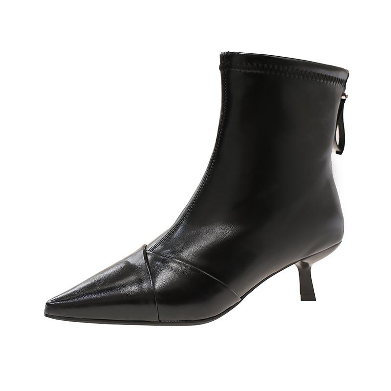 Pointed thin heel fashion boots Winter European and American style new small heel short boots Fleece temperament simple Chelsea boots