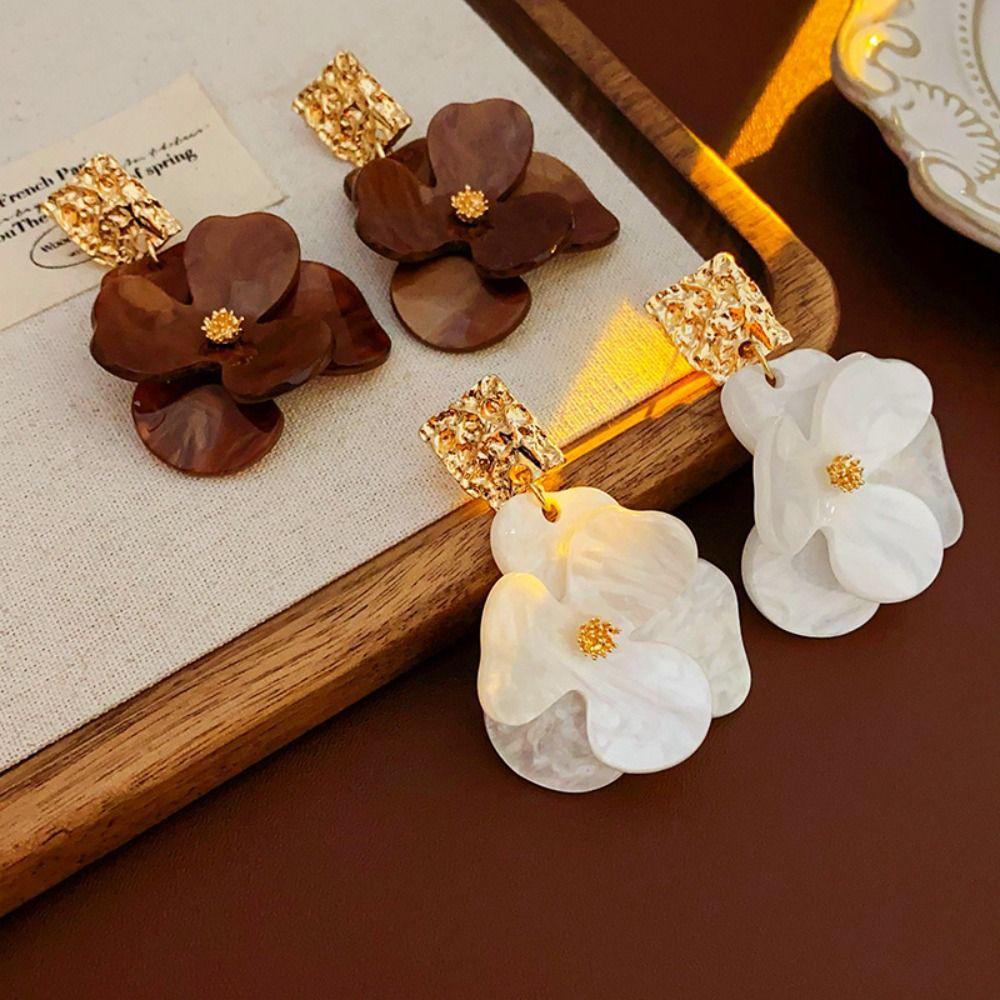 Ear Studs Acrylic Flower Earrings Retro Vintage Acetate Earrings Flower Earrings Studs  Party