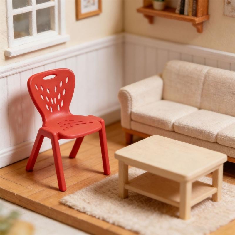 Colorful Doll Furniture Small Chair Model Figurine With Hole Design For Doll House Accessories And Kids Pretend Play Game