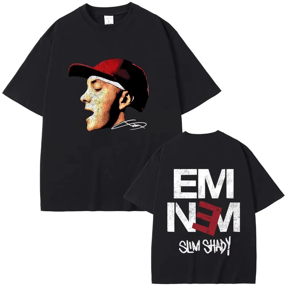 Rapper Eminem Face Graphic T-shirt Slim Shady Album Printed Tshirt Men Women Hip Hop Fashion Pop Music T Shirts Male Casual Tees