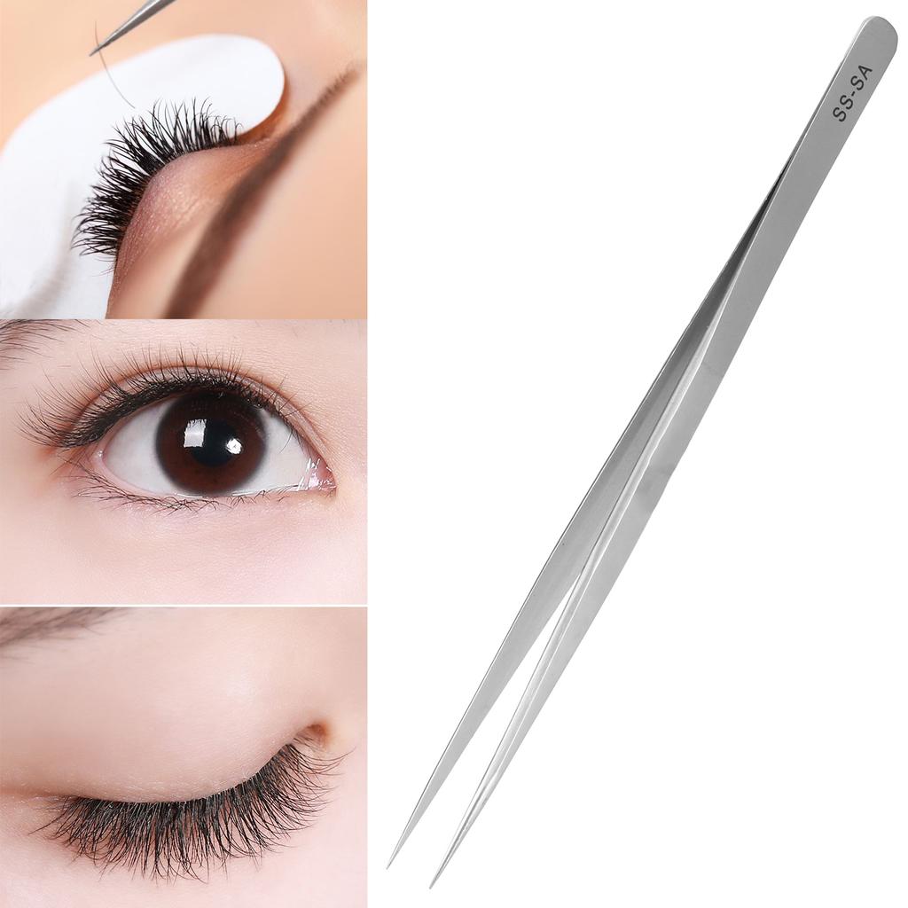 Stainless Steel Eyelash Extensions Tweezers Straight Pointed Tweezers for Nail Art(SSSAThin Handle Tweezer )