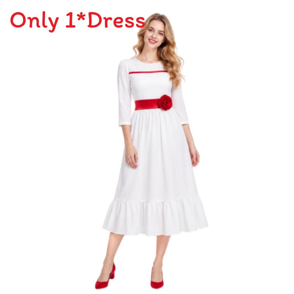 Annabelle Cosplay Costume For Halloween Ghost Doll Stage Performance In White Fabric