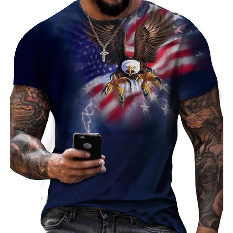 Summer Round Neck 3D American Independence Day Printed Top Fashionable Casual Short Sleeved Men's T-shirts