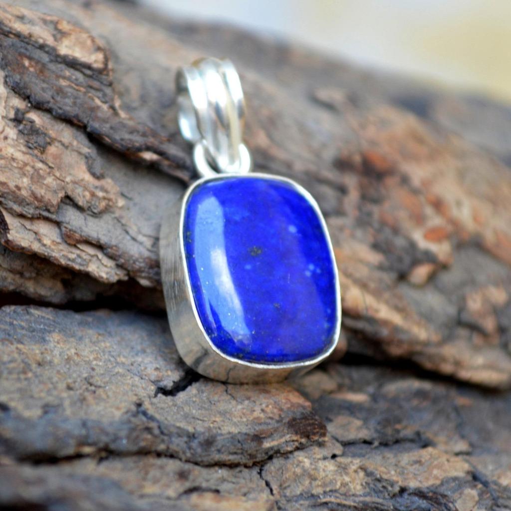 Geniune Blue Lapis Lazuli Gemstone 925 Sterling Silver Artisan Handmade Pendant
