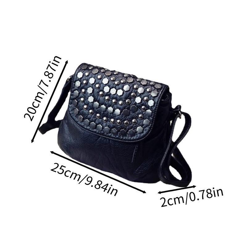 

Trendy Black Shoulder Bag For Women With Vintage Elements And Rivet Accents