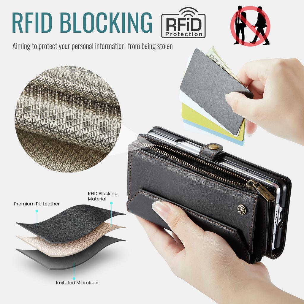 Custodia Per Samsung Galaxy Z Fold 7 6 5 4 Cinturino in Pelle PU Cerniera Porta Carte Portafoglio Telefono Custodia
