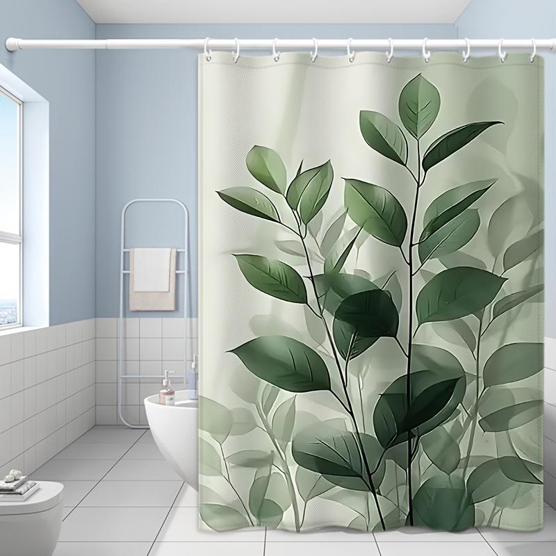 Botanischer Duschvorhang mit Blattdesign - Grün Polyester Badezimmerdekor mit Haken, Erhältlich in mehreren Größen, Nur Handwäsche