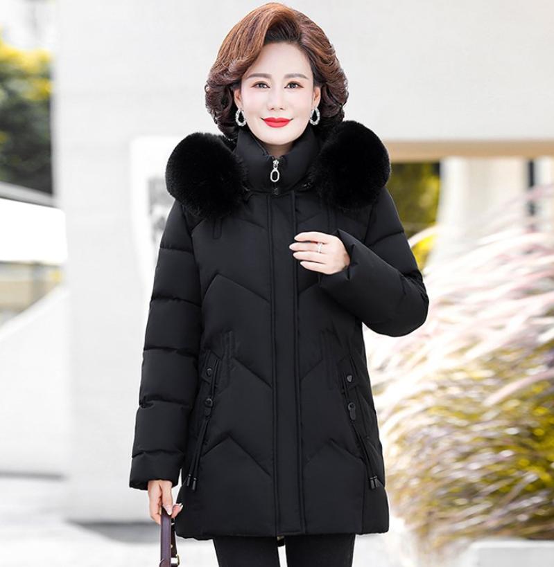 Winter Clothes Medium Long Down Cotton Jacket Women Middle-aged Plush Thickened Cotton Jacket Female Outwear