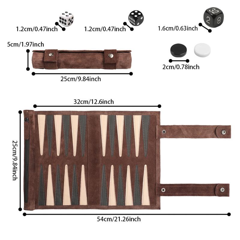 Portable Backgammon Storage Bag Travel Set with Lightweight Foldable Board