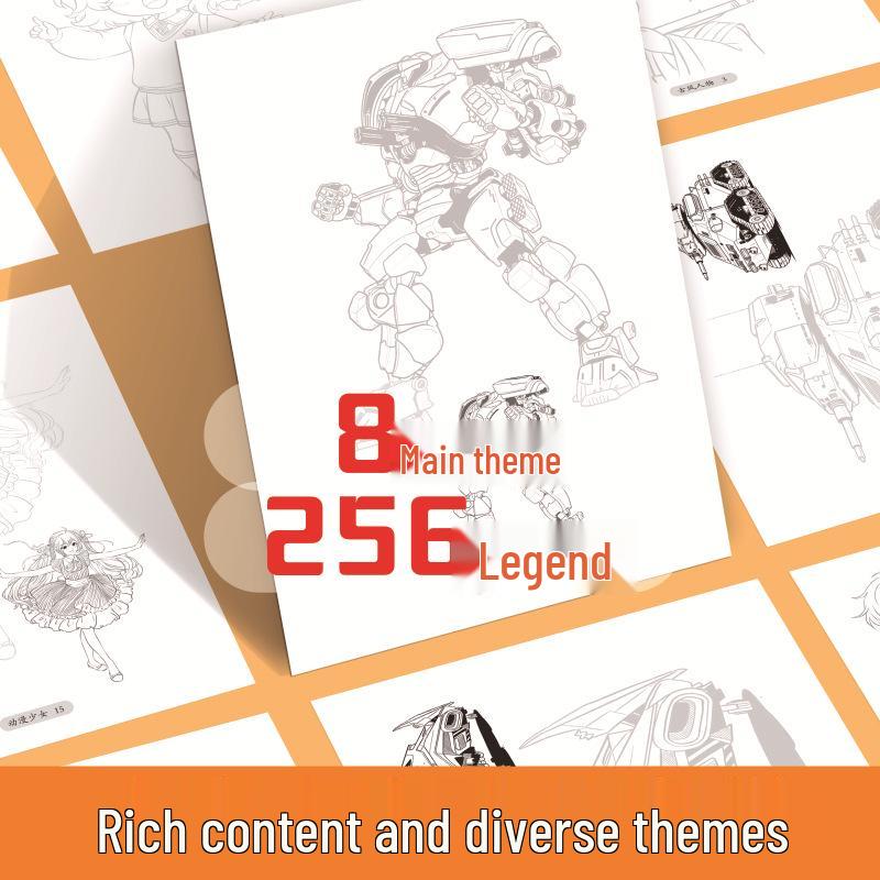 Primary Student's Line Drawing & Coloring Book: Cute Characters, Ancient Styles, Mecha, for Beginners