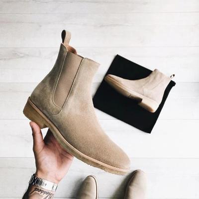 Nuovi Stivali Chelsea alla Moda da Uomo Business Pelle Scamosciata di Mucca Punta Tonda Slip-On Monocolore Stivali Formali da Uomo Taglia 38-46 Stivali da Uomo