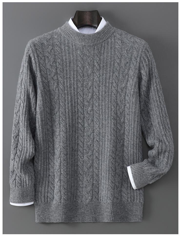 Men’s Pure Wool Thick Half-High Collar Pullover Sweater - Casual Autumn/Winter Knit