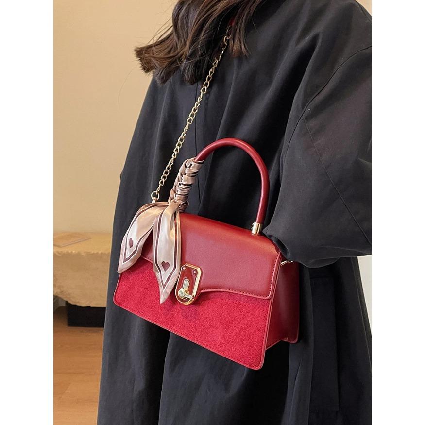 Light Luxury Retro Red Wedding Bag For Women Texture Versatile Shopping Handbags Female Commuting One Shoulder Crossbody Bags