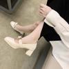 Fashion On Heeled with Bow Square Heels Japanese Style Lolita White High Mary Jane Gothic Shoes for Woman 2024 Women's Summer Footwear