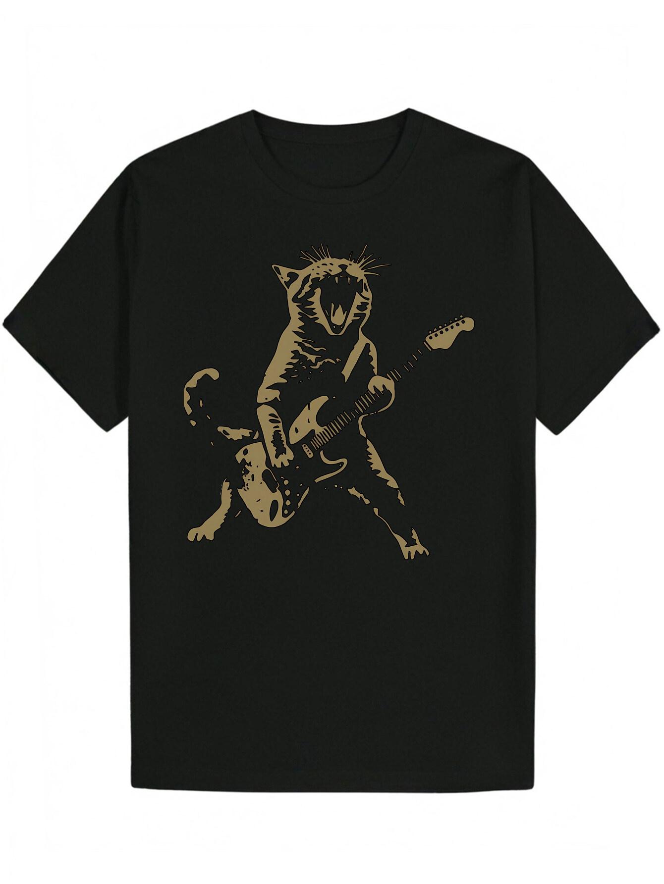 Short Sleeve T-shirt - Black with Golden Animal Graphic Print S