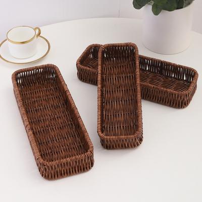 Long-lasting Plastic Imitation Rattan Storage Basket Rectangle Home Desk Decoration Picnic Basket Universal Fruit Cake Sundries Box
