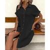 Abito Casual da Donna a Manica Corta, Monopetto, Colore Unito, Lunghezza Midi, Vestibilità Larga