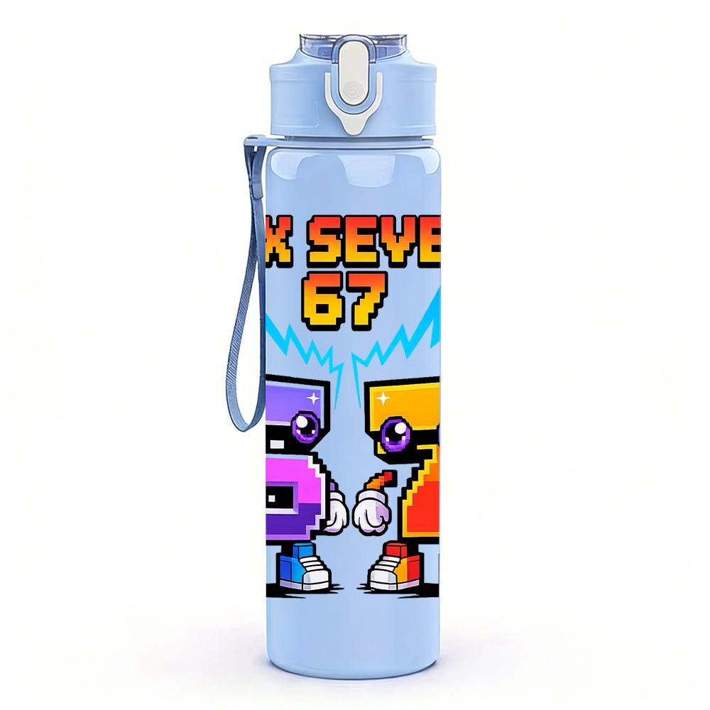 1PC Six Seven Bold Number Graffiti Print 750ml Color Plastic Sports Water Bottle Leakproof Flip Straw Lid Suitable for Sports Office Home Use