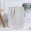 Laundry Basket Stripe Reusable Canvas Large Capacity Clothes Storage Bag Portable Washing Bin Baskets Container with Handle