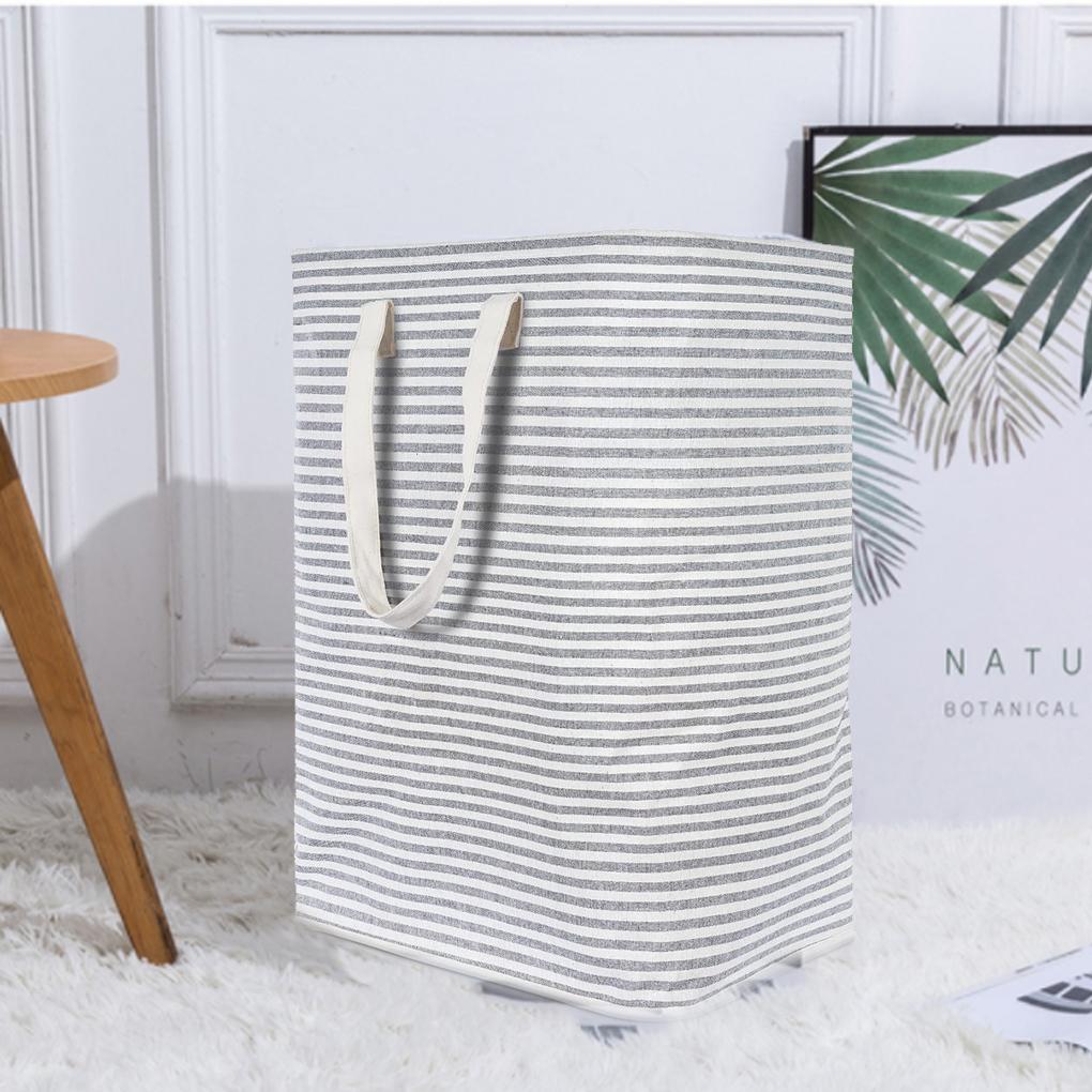 Laundry Basket Stripe Reusable Canvas Large Capacity Clothes Storage Bag Portable Washing Bin Baskets Container with Handle