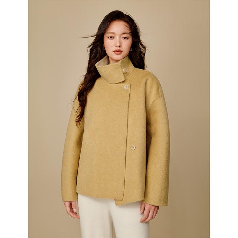 Yinman Women's Pure Merino Wool Loose Fit Double-faced Short Coat