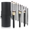 New 12 black cylinder makeup brush set, black gold eyeshadow brush, multi-functional makeup tool