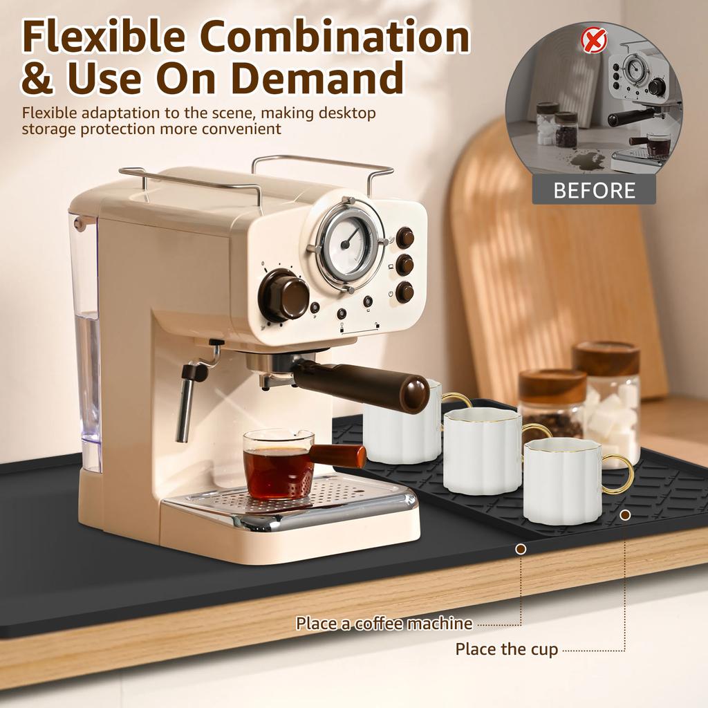 Silicone Coffee Mat Detachable(Optional) Dish Drying Mat for Kitchen Coffee Bar Accessories Fit Under Coffee Maker & Dish Rack