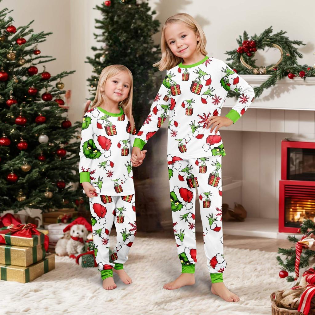 Christmas Print Cute Family Set Pajamas, Home Clothes, Family Set Long Sleeve Top Pants Set