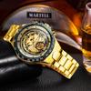 WINNER Gold Transparent Skeleton Automatic Watch for Men Luminous Pointers Luxury Brand Stainless Steel Strap Mechanical Watches