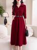 Trendy Korean Style Patchwork Waist-Cinched Mid-Length Dress for Women - 2026 Spring/Autumn