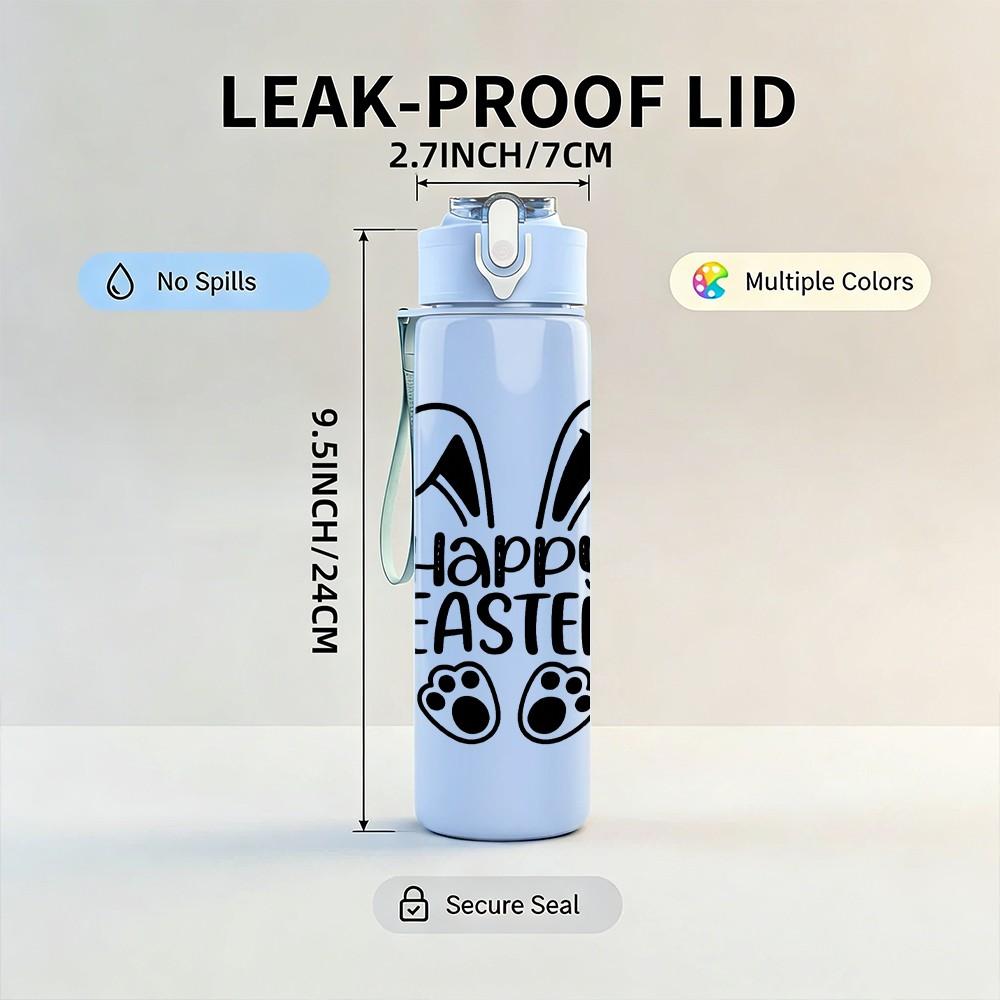 1PC Happy Easter Bunny Ear Logo 750ml Color Plastic Sports Water Bottle Leakproof Flip Straw Lid Suitable for Sports Office Home Use