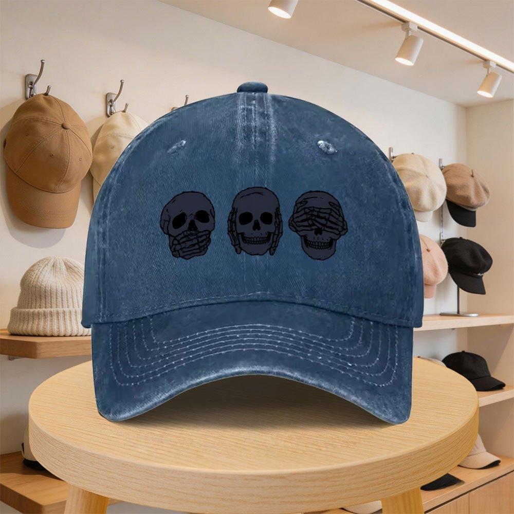 A MenS Baseball Cap Featuring a Skull Hand Gesture Design Stylish And Casual Adjustable for Spring And Autumn Outings Perfec
