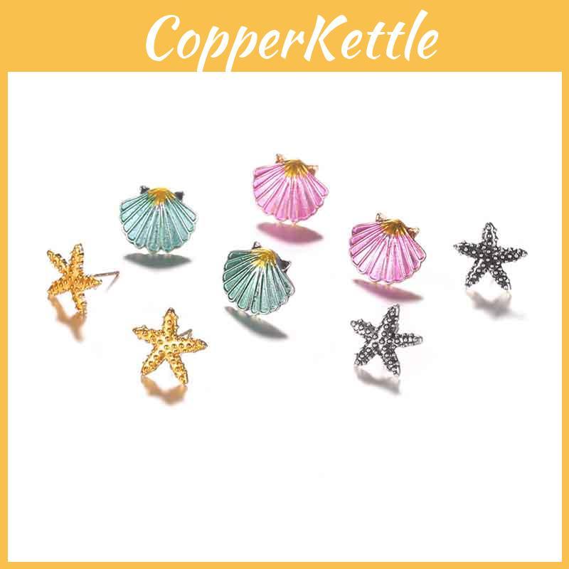 Exquisite Starfish And Shell Stud Earrings Featuring Stunning Mermaid Aesthetic