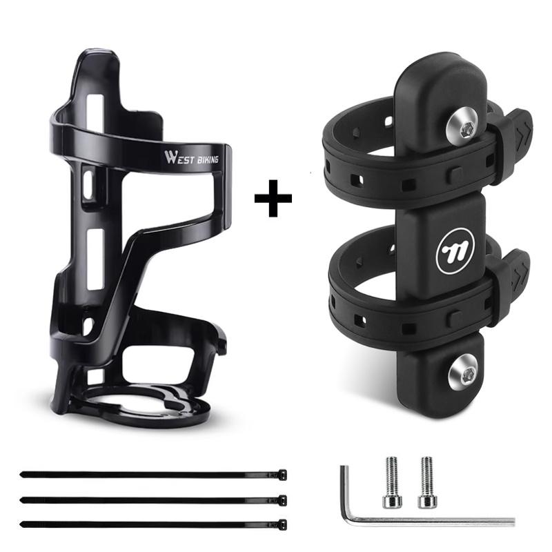 WEST BIKING Bicycle Water Bottle Holder Silicone Non-slip Straps Set MTB Road Bike Bottle Stand With Adaptor Cycling Accessories Cup Holders 5