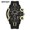 Sanda Men's Fashionable Chronograph Quartz Wristwatch with Simple Dial, Six Hands, Three Sub-Dials, Luminous Display, and Calendar.