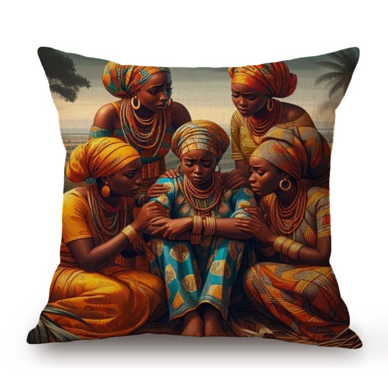 Beautiful African Girl Traditional Africa Costume Fashion Art Lady Oil Painting Ethnic Style Sofa Pillow Case Cushion Cover